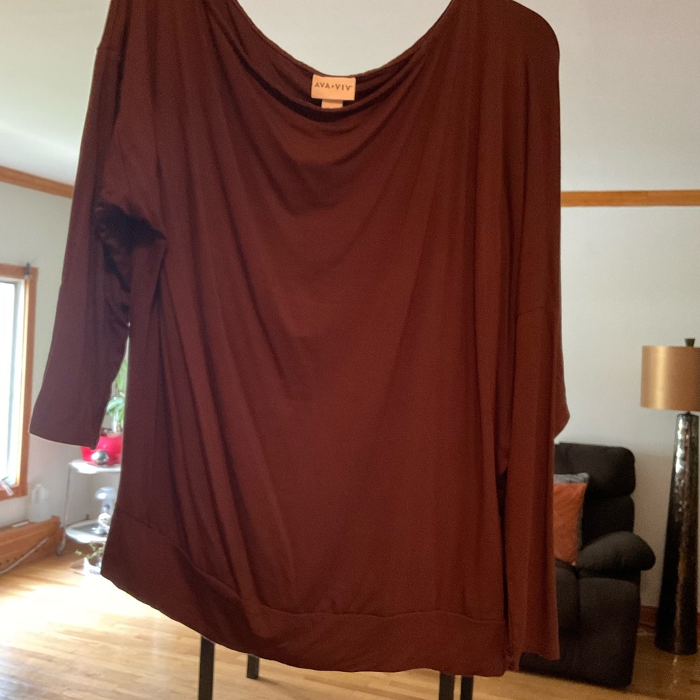 Ava & Viv Brown 3/4 Sleeve Relaxed Blouse